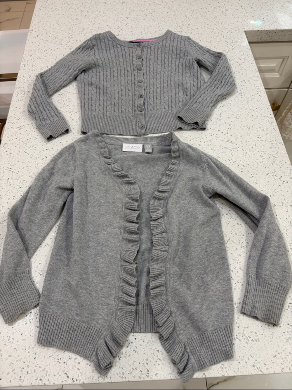 The Children's Place & Gap Girls' Grey Ruffle Cardigan & Cable Knit size small